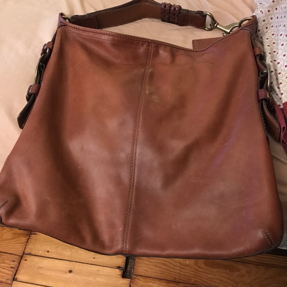Tan real leather hobo bag
