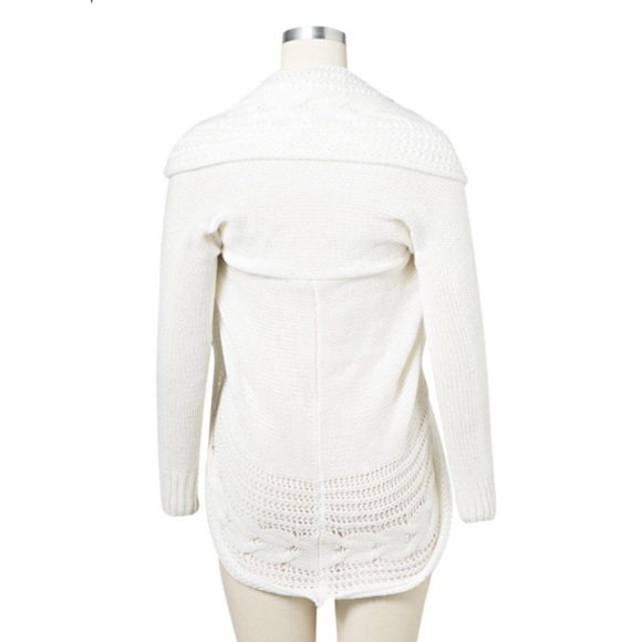 Shawl Collar Open Front Cable Knit Cocoon Sweater - Picture 6 of 6