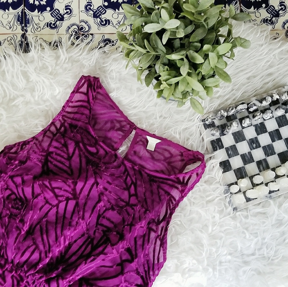 FOREVER21 purple velvet leaf print dress - Picture 1 of 3