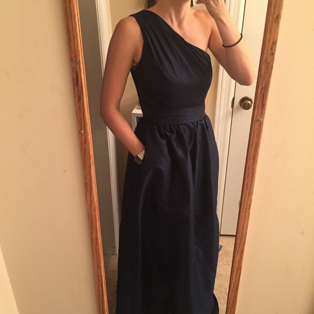 Navy blue one shoulder bridesmaids dress