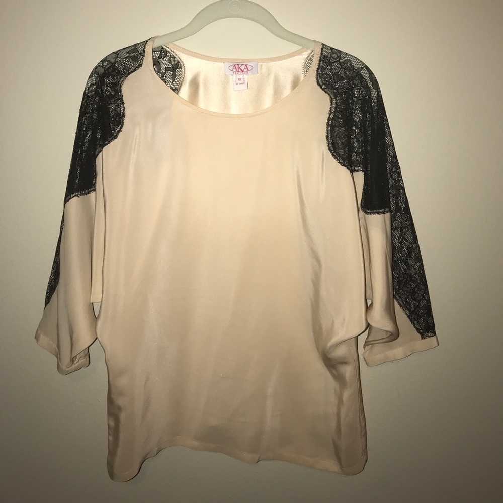 Pale Pink Silk Blouse with Lace Sleeves