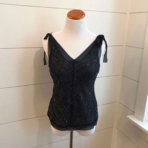 (A) Express "Holiday" beaded black blouse - Picture 3 of 7