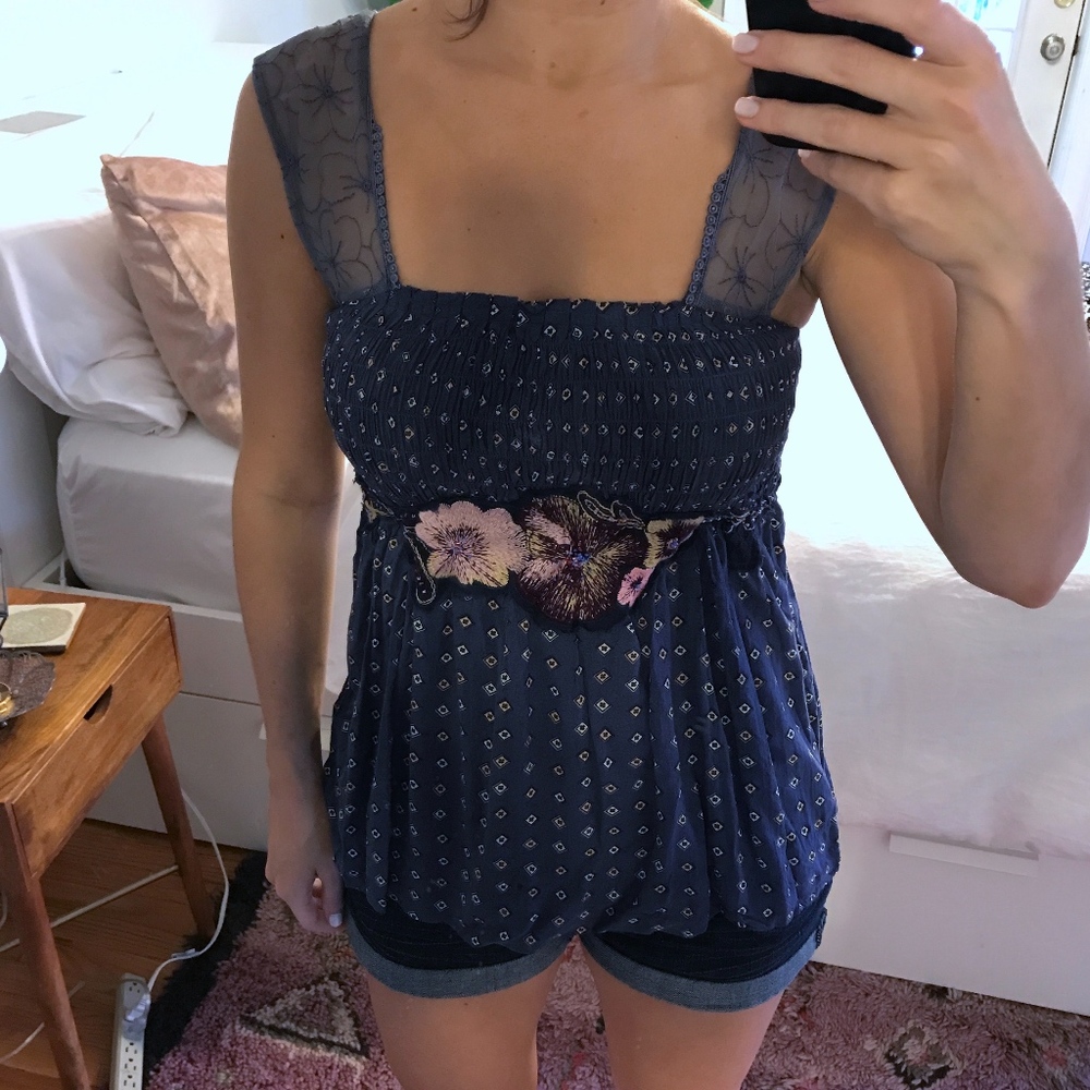 Free People Periwinkle Embroidered Tank