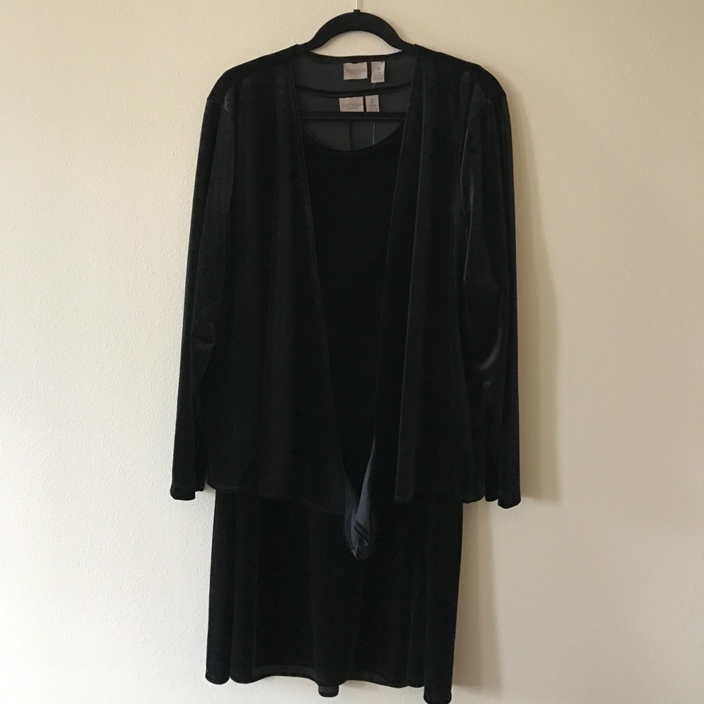 2 piece black velvet dress and jacket