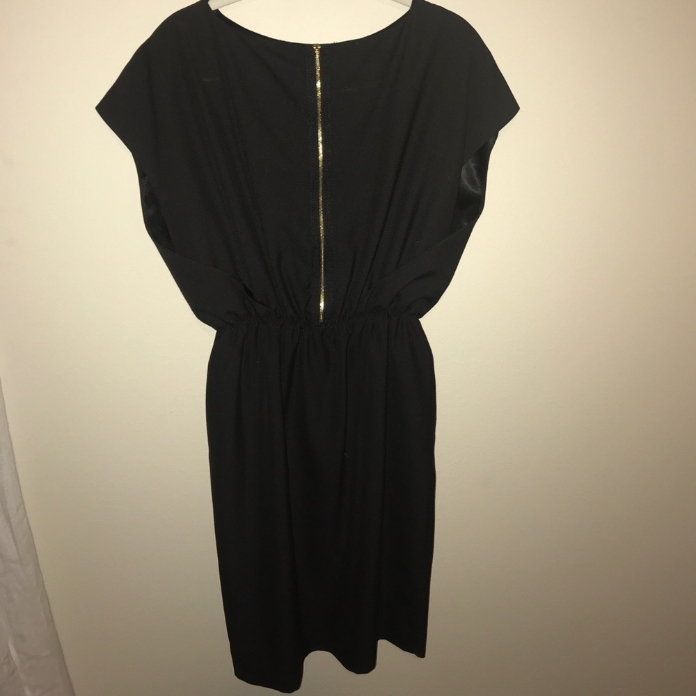 Black Sleeve Gold Zippered Dress
