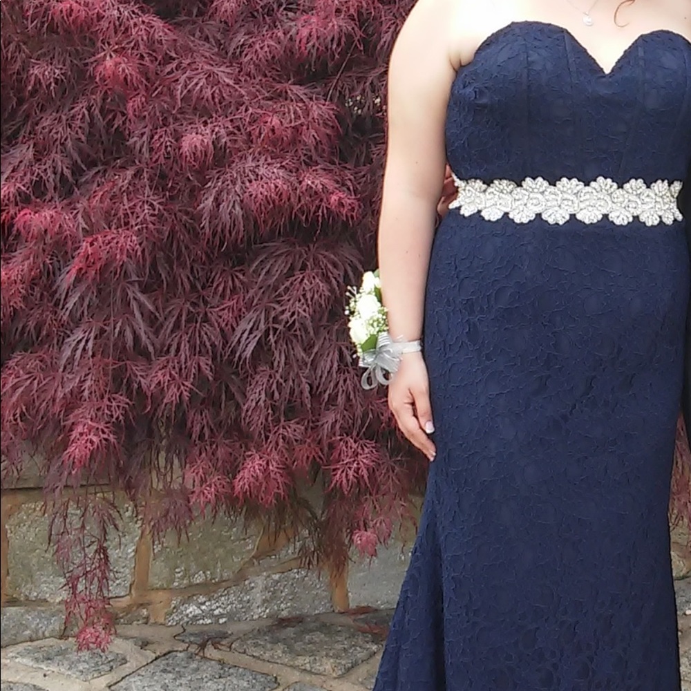 Navy blue lace prom or brides maid dress.