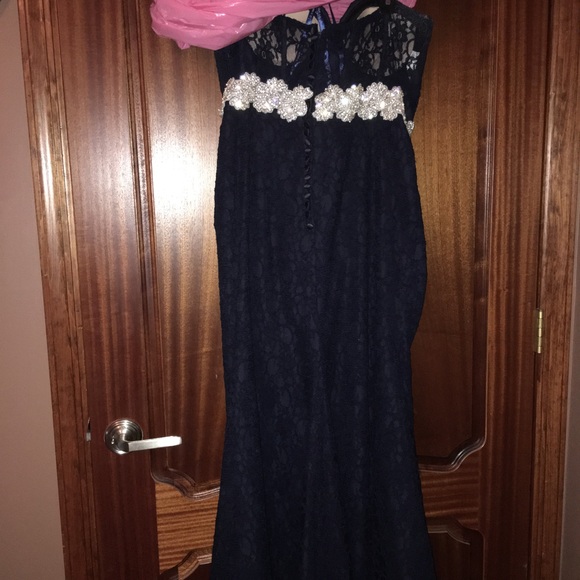 Navy blue lace prom or brides maid dress.