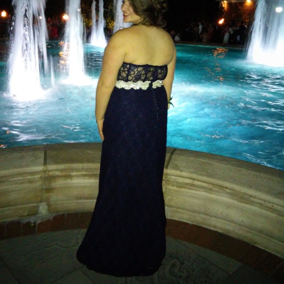 Navy blue lace prom or brides maid dress.