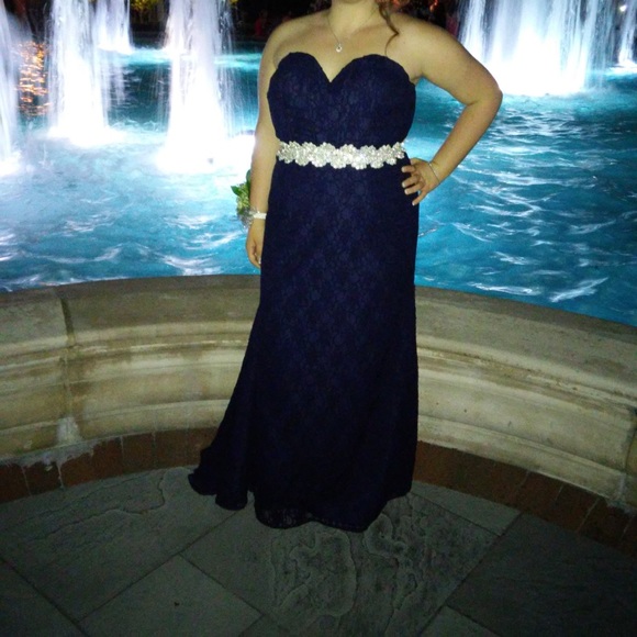 Navy blue lace prom or brides maid dress.