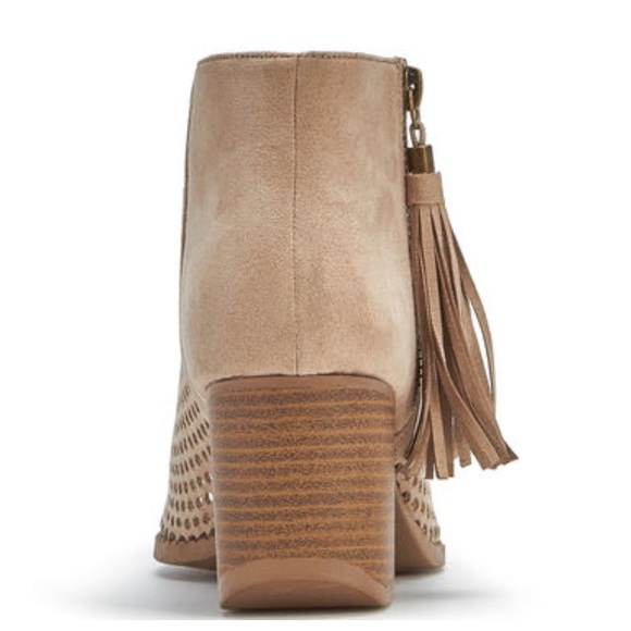 Taupe Vegan Suede Leather Peep Toe Bootie - Picture 5 of 6