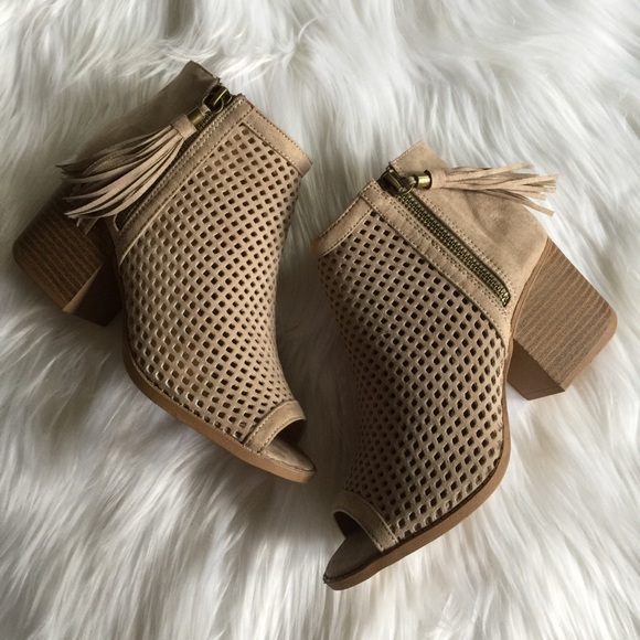 elleceesboutique Shoes - Taupe Vegan Suede Leather Peep Toe Bootie