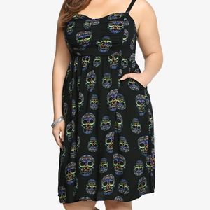 Skull Print Bow Front Challis Dress