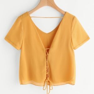 Tie Back Yellow Chiffon Top