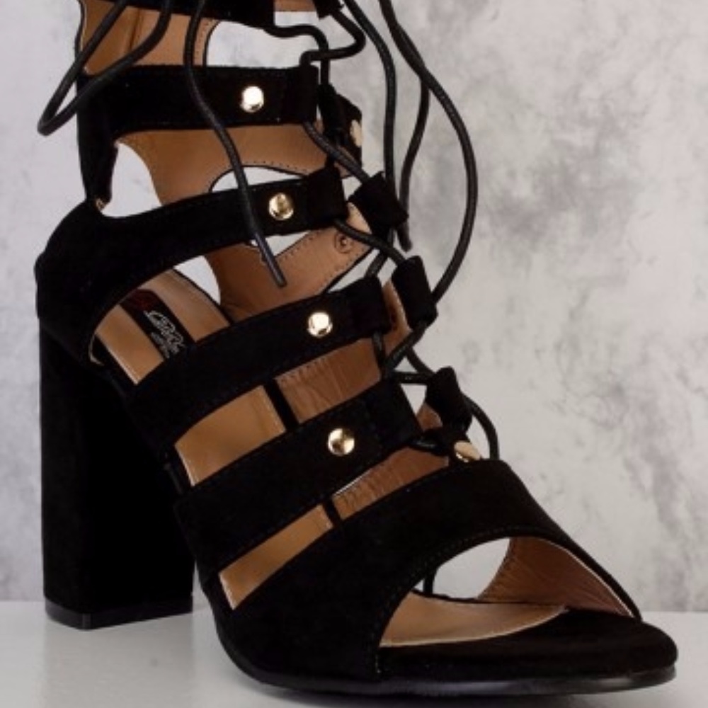 Black Ankle  Peep Toe Chunky Heel Booties