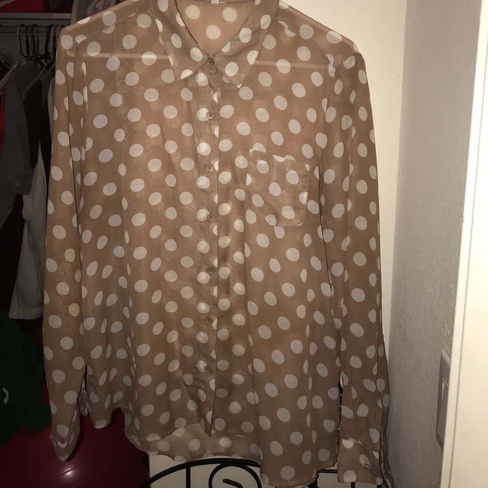 See through polka dot button up