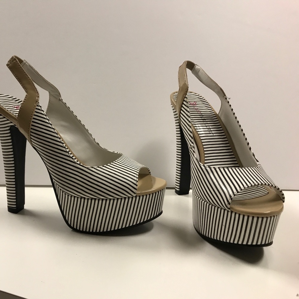 Striped platform slingback heels - 6”