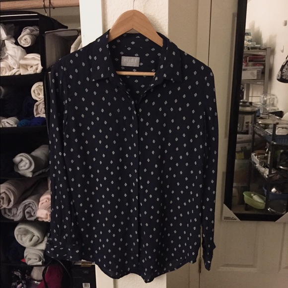 Pure Collection Navy & White Silk Blouse XS US 2 - Picture 1 of 5