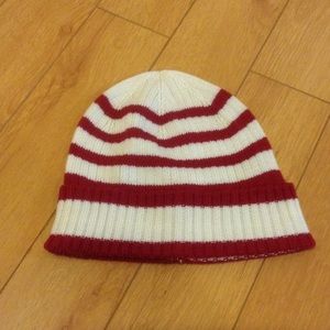 Red and white Loft beanie