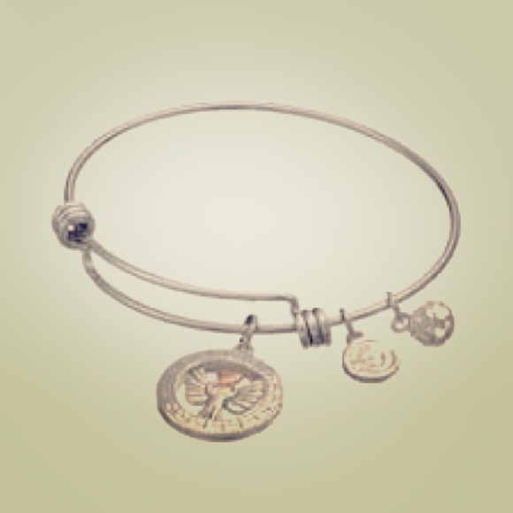 STAINLESS/SILVER P Angel Charm bangle bracelet - Picture 3 of 8