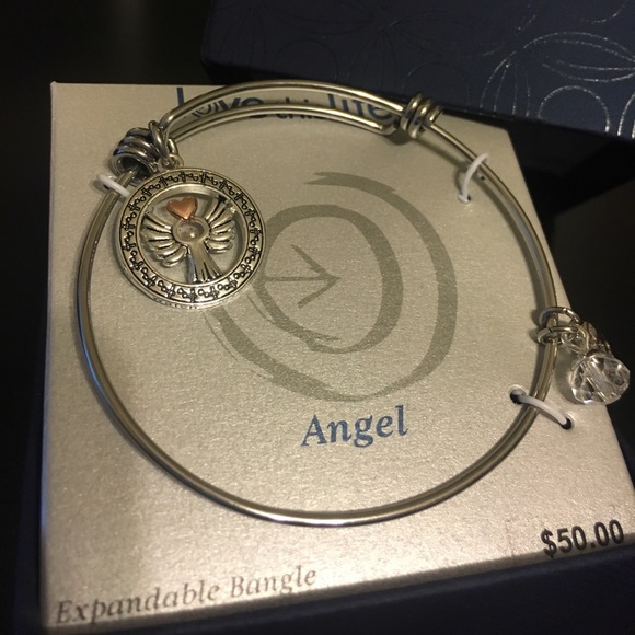STAINLESS/SILVER P Angel Charm bangle bracelet - Picture 2 of 8