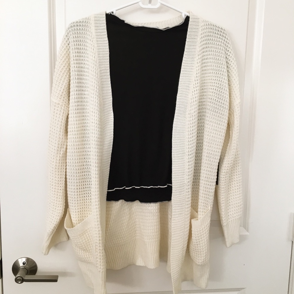 White waffle cardigan