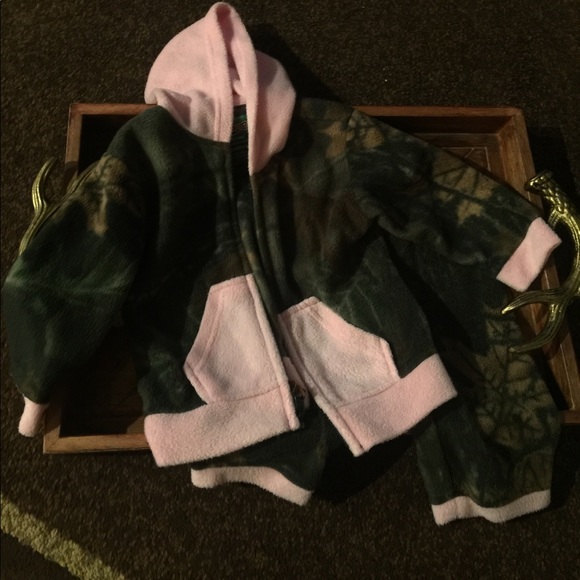 Microfleece Soft Pink Camo Girls Hoodie Pants 6-12 - Picture 1 of 5