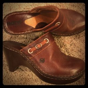 BORN Leather Wedged Clogs