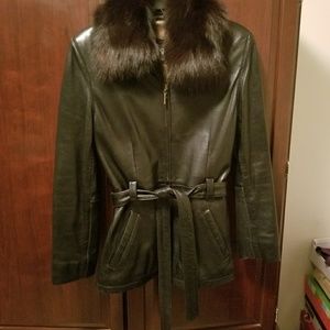 Kasper Black Leather Coat Size Small