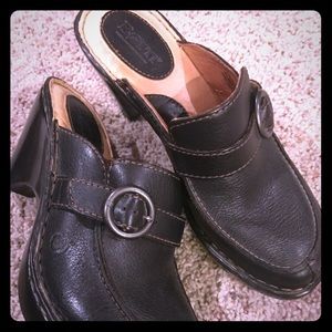 BORN Black Leather Clogs/Mules