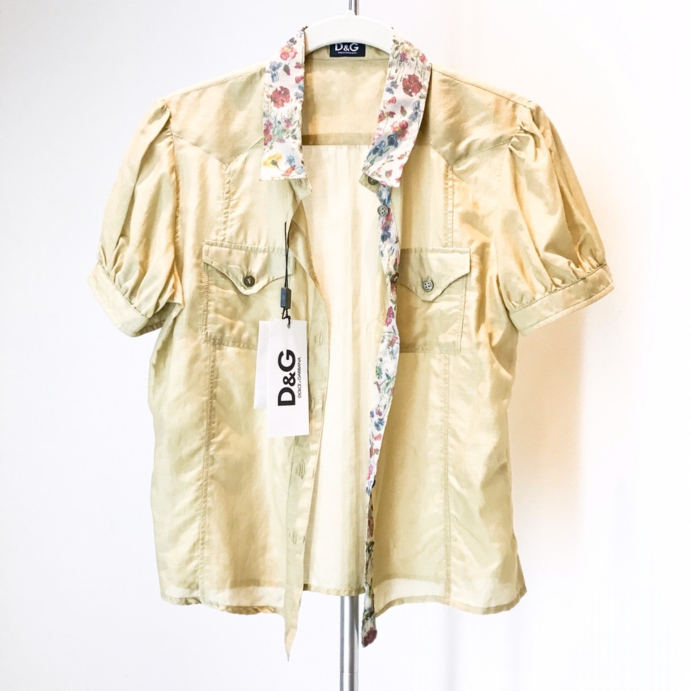 D&G Short Sleeve Button Down Shirt - Floral Detail