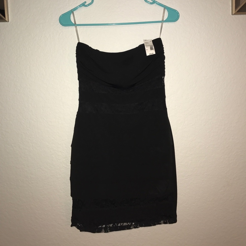 Black strapless cocktail dress