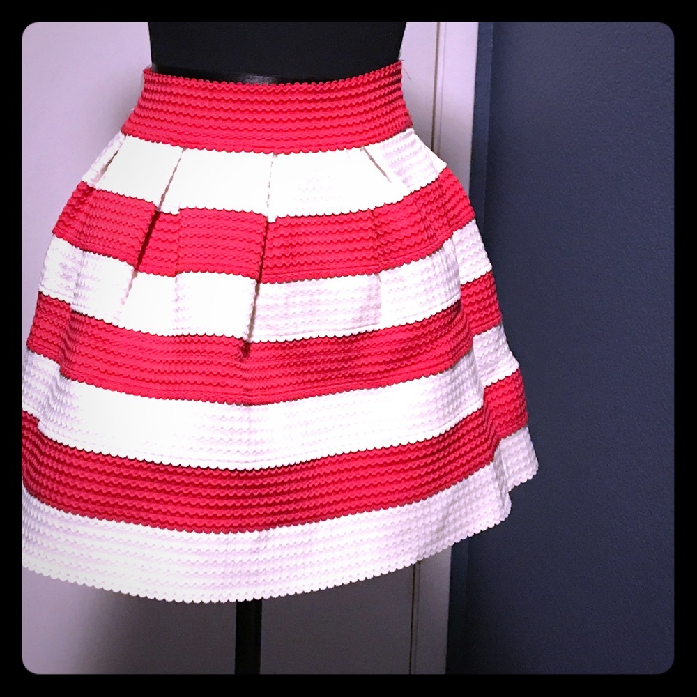pink and white, pleated stiff textured skirt