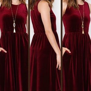 🆕Red Burgundy Velvet Sleeveless Midi-Dress