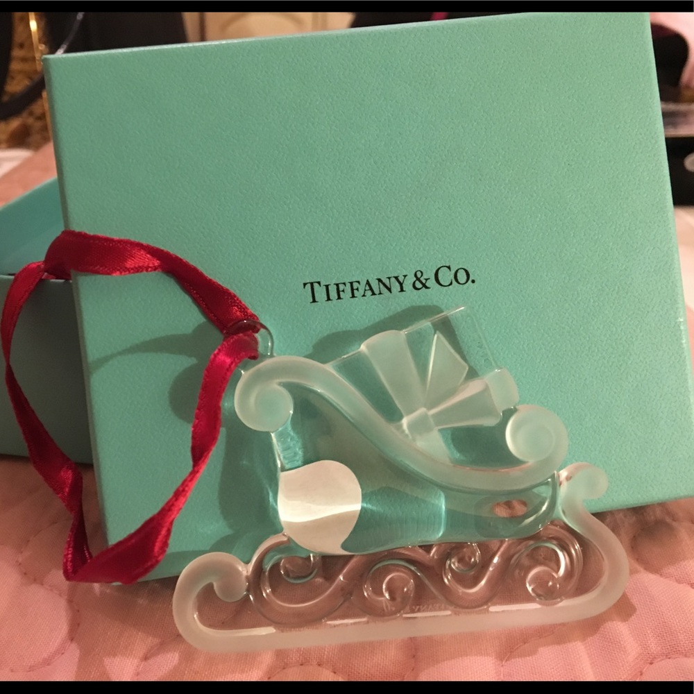 Tiffany & Co glass sleigh ornament.