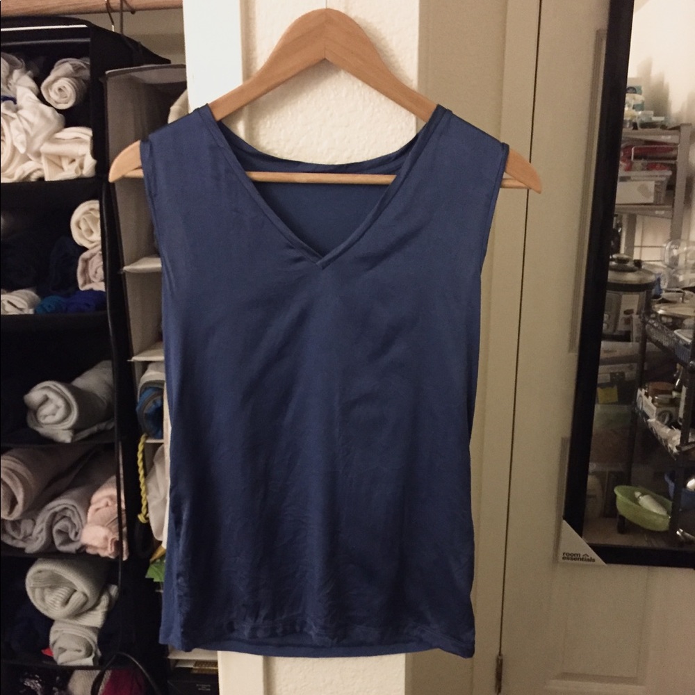 Reiss Blue Silk Front V Neck Blouse XS