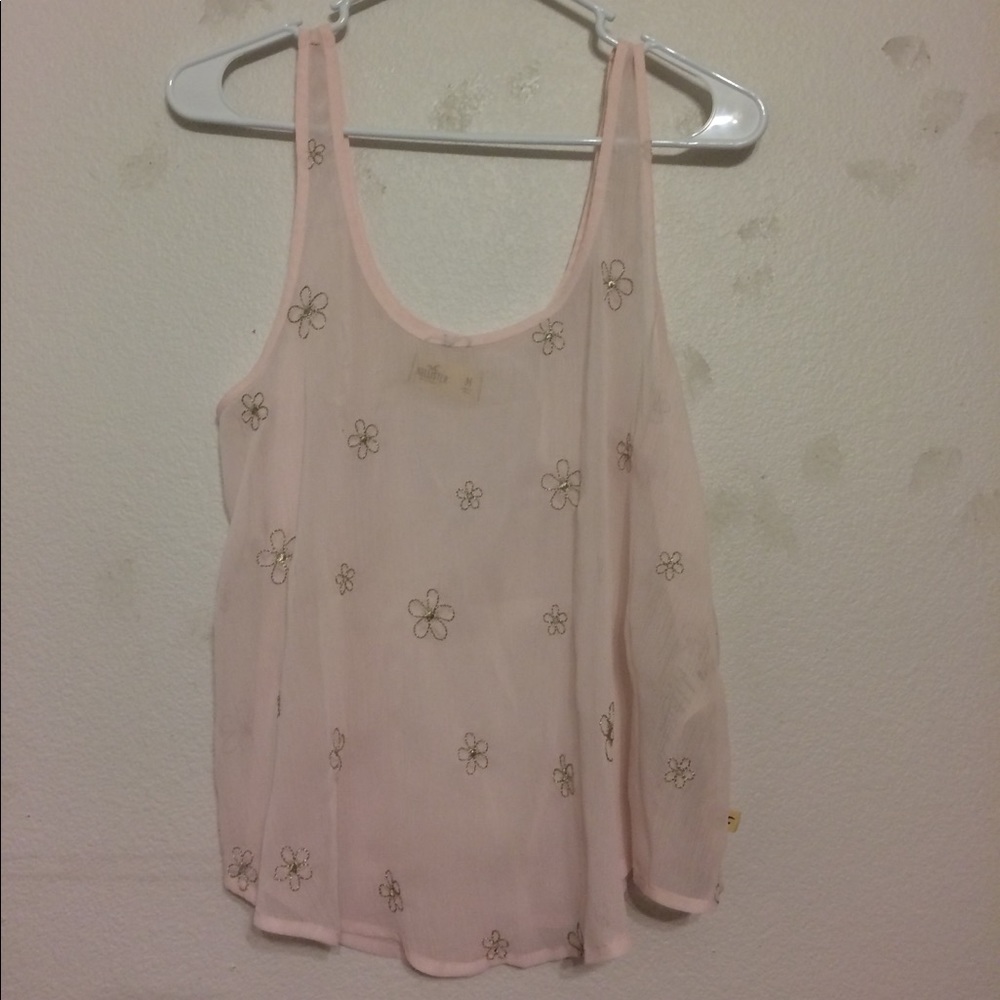 Hollister Pale Pink and Silver Flower Tank