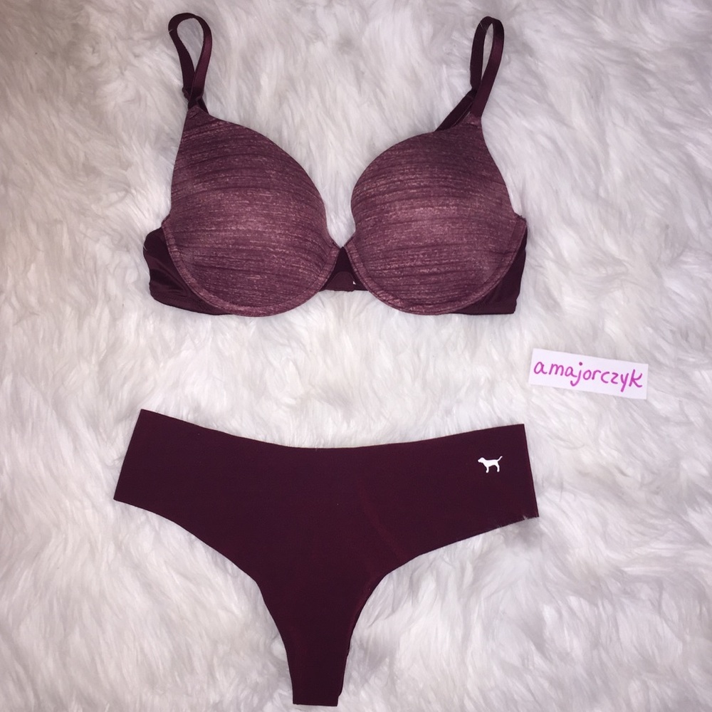 34C/M PINK Push Up Bra Thong Set Maroon VS