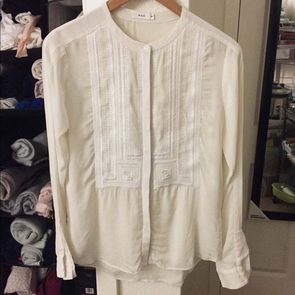 A.L.C. Cream Embroidered Silk Blouse XS