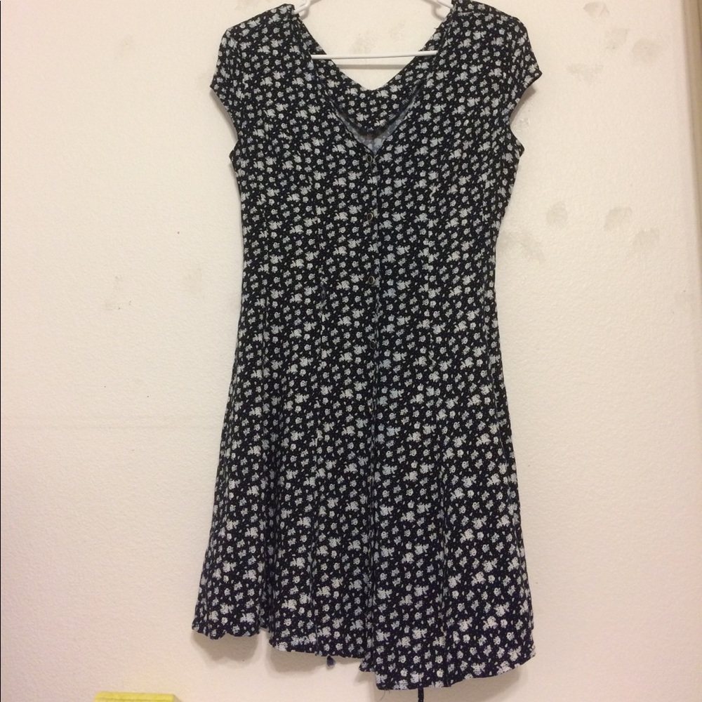 Navy Floral Button Up Dress