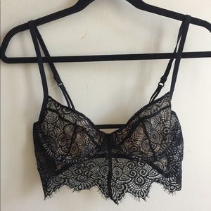 Nude pink and black lace bralette