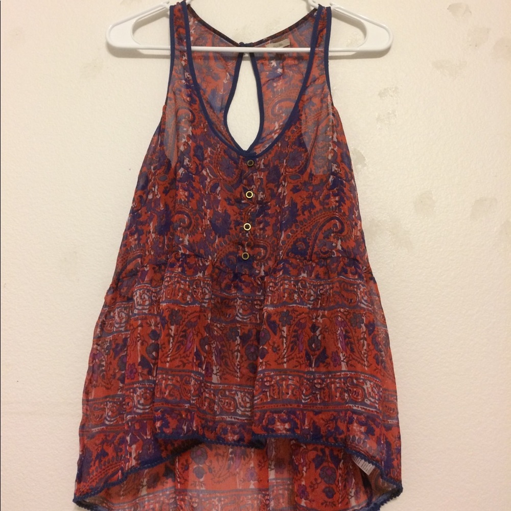 Ecote Red/Blue Paisely Peplum Tank