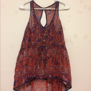 Ecote Red/Blue Paisely Peplum Tank