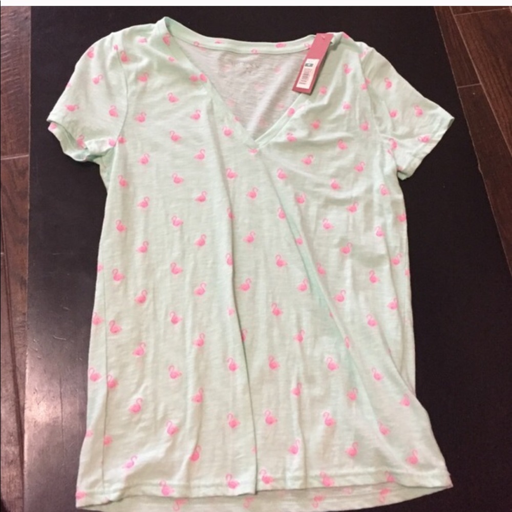 NWOT Mint Pink Flamingo V-Neck Tshirt Size M