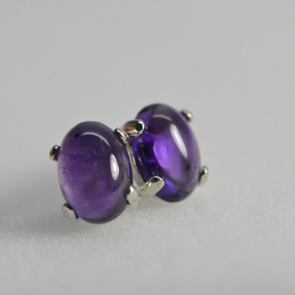 Amethsyt Earrings studs - Sterling silver cabochon