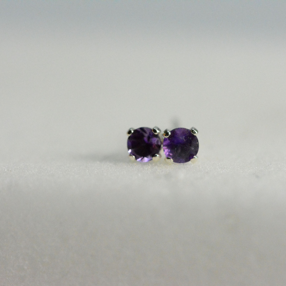Amethyst earrings studs - 3mm sterling silver