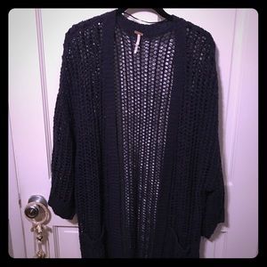 Free people navy blue crochet look cardigan