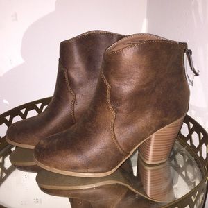 Brown leather heeled booties