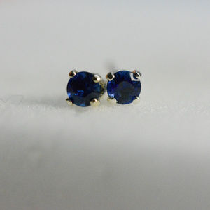 Sapphire earring studs - sterling silver 4 prong