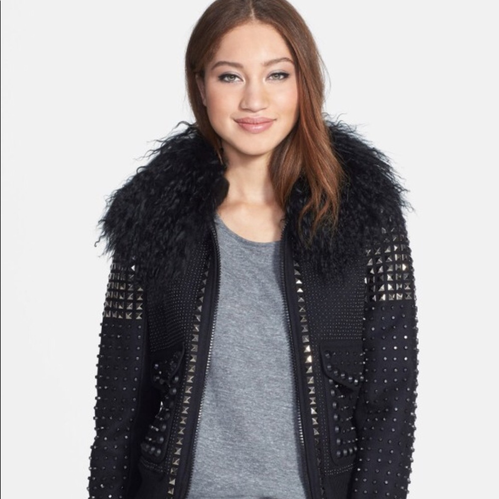 Michael Kors studded Mongolian lamb bomber jacket
