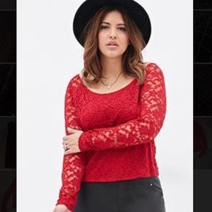 Plus sized red lace crop top